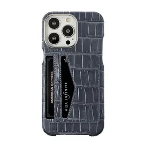 100% nhà máy nhà sản xuất kỳ lạ cho chính hãng da cá sấu da iPhone 15 cộng với trường hợp với chủ thẻ