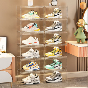 Transparent Stackable Shoe Cabinet Storage <b>Box</b> With Lid Durable Dustproof Home Shoe Rack <b>Plastic</b> Foldable Standing Type 20-35L - Product Image 4