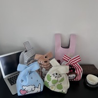 Sac à main personnalisable en polyester tricoté écologique, motif dessin animé à carreaux couleur macaron, sac de poignet moyen
