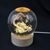 MH-SJ099 3D Laser LED boule de cristal lumineuse bois led lumière base cristal laser Dragon chinois
