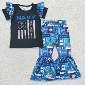 A1-17 Elegant and fashionable children's clothing girl's clothes set NAVY black blue lace short-sleeved trousers 2-piece suit