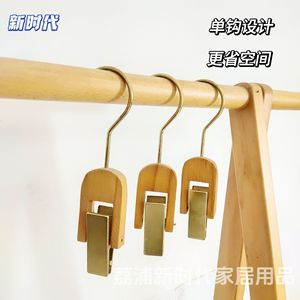 Wood Hangers With Metal Clips For Socks Hats Scarves And Clothes Organizer Rectangle Shape Hook Type Raw Wood Gold Color - Product Image 4
