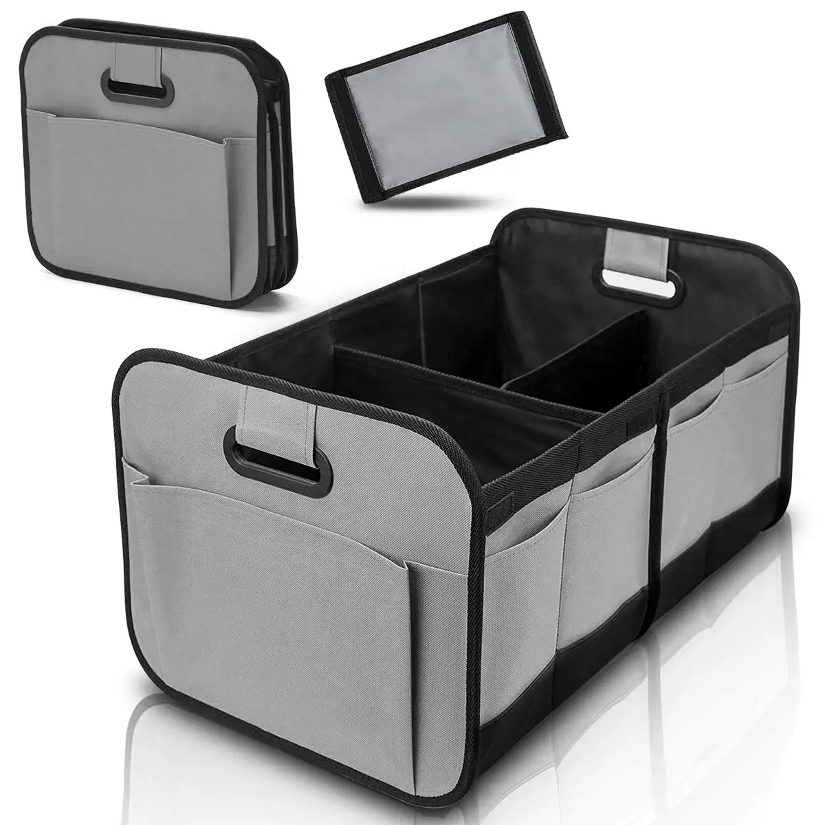 Organizador de maletero de coche con múltiples compartimentos, contenedores de almacenamiento de carga plegables para sedán y SUV, venta al por mayor