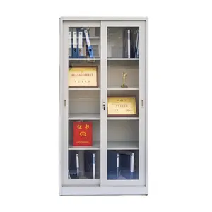 책장 모형 디자인 미닫이 문을 가진 강철 가득 차있는 2 개의 유리제 문 내각