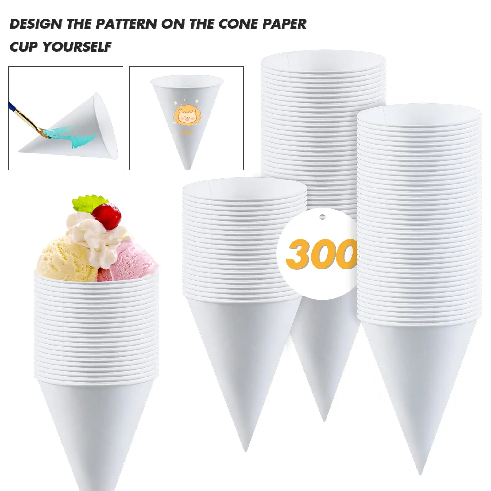 Copos de papel de cone para neve, cera revestida à prova de vazamento, copos de papel descartáveis para água gelada slush