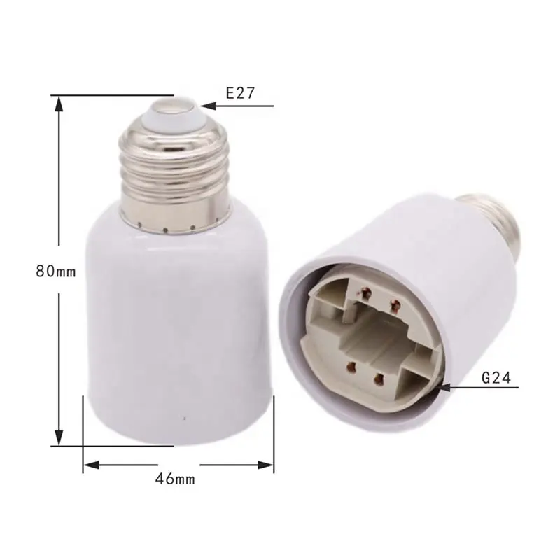 E27 to G24 Lamp Holder Converter Led Light Head Base E26 LED Saving Light Halogen Screw Bulb Socket Adapter White