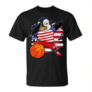 T-shirt de basket-ball Dabbing Penguin Usa Flag pour les fans, design patriotique - Product Image 2