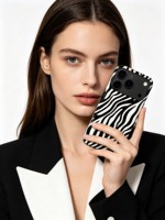 Film PC imprimé par transfert thermique à rayures noires et blanches, coques de téléphone portable 2-en-1 personnalisables avec motif animalier de dessin animé pour