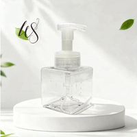 Flacon pompe carré en PETG de 250 ml avec couvercle, pompe en PP, impression sérigraphique, couleur personnalisée, distributeur cosmétique