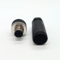Conector M12 de montaje en campo, 4/8 pines, código A, macho, recto, carcasa de plástico, terminador, IP67, conector robusto, PG7, PG9