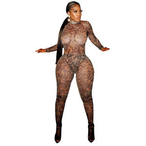 ชุดบอดี้สูทสองชิ้นสำหรับผู้หญิงชุดบอดี้สูทตาข่ายแขนยาวสุดเซ็กซี่สำหรับฤดูร้อน - Product Image 4