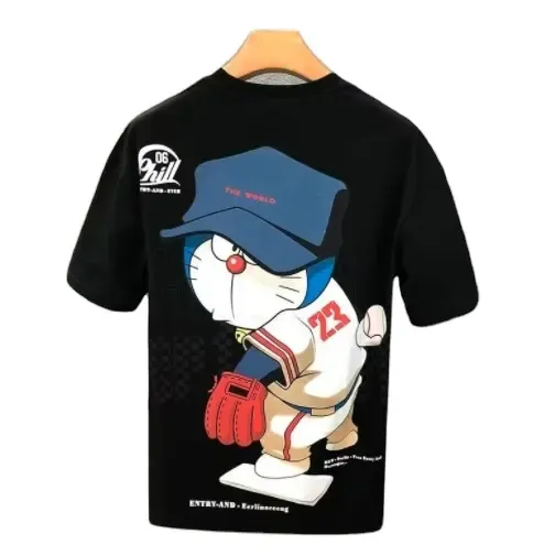 Camiseta de manga corta con estampado de dibujos animados para niños, camiseta de media manga con cuello redondo de gama alta de verano a la moda