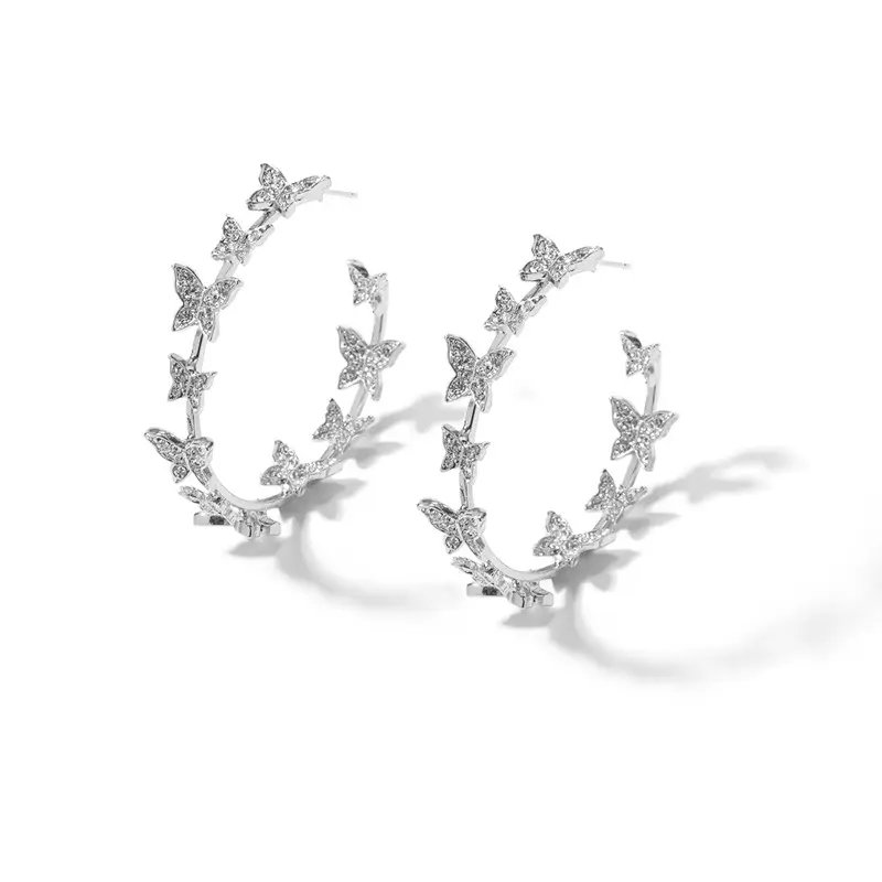 S925 anting-anting Pin perak Aksesori perhiasan paduan kupu-kupu berlian anting-anting lingkaran besar grosir untuk wanita