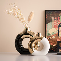 Vase doré de luxe moderne, vase en céramique bicolore haut de gamme, arrangements floraux pour le salon, décoration de la maison