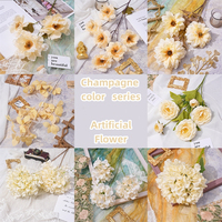 YOPIN-7662 Champagne Kleur Serie Realistische Bruiloft Decoratie Simulatie Bloemenarrangement Beige Rose Pioen Kunstbloemen