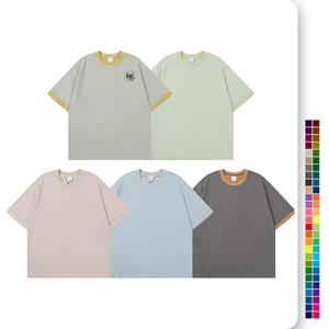 Costura personalizada de dos colores camiseta en blanco de alta calidad de peso pesado 100% algodón hombres impresión bordado personalizado camiseta en blanco - Product Image 1