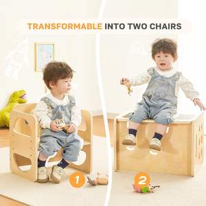 Chaise à hauteur réglable escabeau en <span class=keywords><strong>bois</strong></span> pour tout-petits ensemble 2 en <span class=keywords><strong>1</strong></span> Table et chaise de sevrage Montessori pour enfants de <span class=keywords><strong>1</strong></span> à 3 ans - Product Image 4