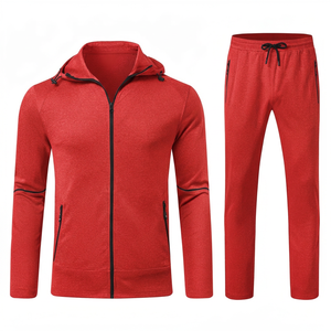 Ensemble de survêtement gris à capuche pour homme, fermeture éclair intégrale, vêtements de sport décontractés avec poche latérale, matière respirante en polyester et coton, style automne - Product Image 3
