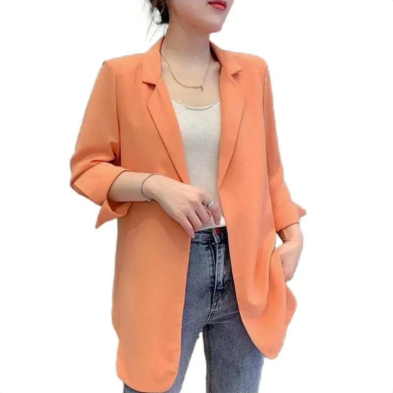 Mantel kardigan wanita sifon, mantel Blazer kasual longgar musim semi musim panas, atasan tipis lengan panjang, mantel kardigan wanita sifon baru