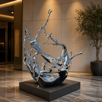 Escultura Moderna de Acero Inoxidable con Espejo Grande y Diseño de Salpicaduras de Agua para Hotel o Plaza |   Abstracto de Lujo de Alta Gama Personalizado para Exteriores