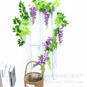 ดอกวิสทีเรียประดิษฐ์ ดอกไม้ผ้าไหมสีม่วง ใบสีเขียว ตกแต่งงานแต่งงาน ตกแต่งบ้าน ตกแต่งเพดานแขวน - Product Image 1