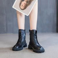 Bottines noires de luxe pour femmes - Élégantes en cuir PU, à lacets et fermeture éclair, confortables, décontractées, automne/hiver, talon plat, antidérapantes