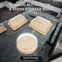 Plat à beurre en bambou de style moderne - Contenant de rangement transparent et écologique pour le fromage, le pain et les gâteaux pour une fraîcheur optimale