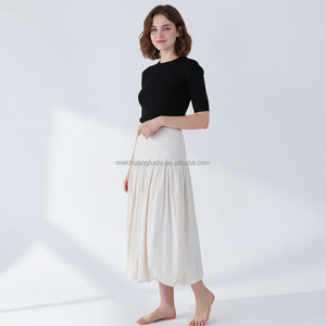 <span class=keywords><strong>Jupe</strong></span> midi smockée taille haute personnalisée pour femme, élégante, froncée, fluide, coupe trapèze, ourlet bulle, décontractée - Product Image 3