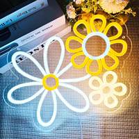 Lampe LED personnalisée en forme de marguerite, néon, vase à fleurs, pétales épanouis, blanc, jaune, vert, décoration murale et de table, ambiance printanière naturelle, lampe d'ambiance pour la maison, enseigne lumineuse