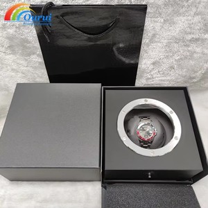 Plastic <b>Watch</b> Box Custom Logo leather Interior Square <b>Case</b> Luxury Outside Packaging Recycled Materials Black - Product Image 2