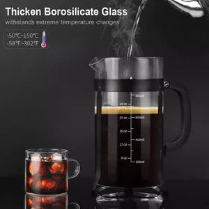 Caffettiera French Press Kingze 1000ml 34oz in Vetro Borosilicato Resistente al Calore con Filtro in Acciaio Inox 304 - Product Image 2