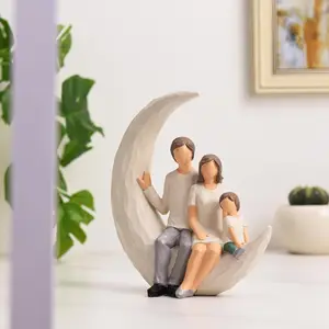 Saysmile Warm Family 3 Sat On Moon Resin Bedroom Ornament Modern Sculpture Gift Decor For Home