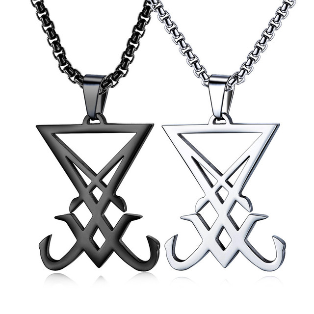 Satanic Necklace Sigil of Lucifer Necklace Pentagram Pentacle Necklace Pendant Stainless Steel Occult Goth Gothic Luciferian