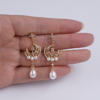 7mm perle de riz avec 3-4mm bouton perle lune avec étoile Design véritable perle d'eau douce boucles d'oreilles faites à la main bijoux
