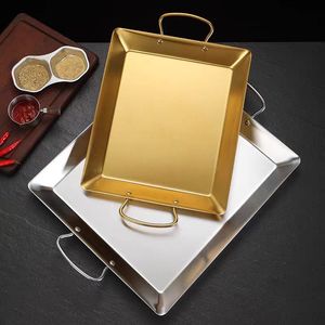 Stainless Steel Square Hot Pot Plate Golden And Silver Heat Resistant For Seafood Grilling And Cooking - Product Image 1