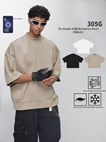T-shirt Homme Vintage 100% Coton Col Montant Lourd 305G Coupe Oversize à Manches Courtes et Bordures Côtelées – Vente en Gros