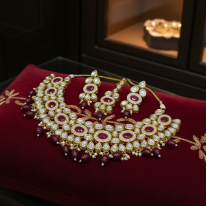 Exquisite Gold Plated Kundan Stone and <b>Beads</b> Necklace <b>Set</b> 11151663PU a Stylish Fine Jewelry <b>Set</b> - Product Image 3