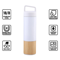 Botol air teh kayu besi tahan karat 304 kustom cangkir kopi mulut lebar Tumbler bambu botol termo dengan Infuser teh