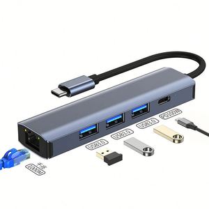 ฮับ USB-C 5 In1หลายพอร์ตพร้อมกิกะบิต1000เมตรอีเทอร์เน็ต USB 3.0 100W PD อะแดปเตอร์อลูมิเนียมอัลลอยแบบพกพา - Product Image 2