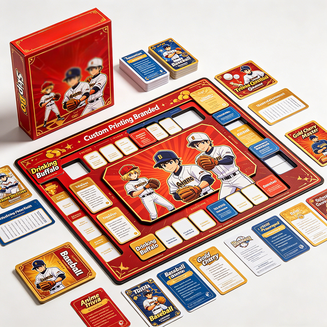 Custom Printing Branded Drinking Buffalo Gold Cherry Master Baseball Anime Trivia Trading Card Game Board With Box