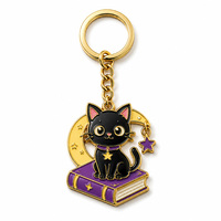 Porte-clés Chat Noir d'Halloween Personnalisé en Métal, Anneau de Clé en Alliage de Zinc Émaillé Dur, Breloque en Gros, Cadeau Promotionnel