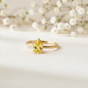 Anillo de Plata 925 con Topacio Amarillo Corte Pera, Chapado en Oro, Minimalista, con Gema, Unisex, para Uso Diario, Vermeil - Product Image 2