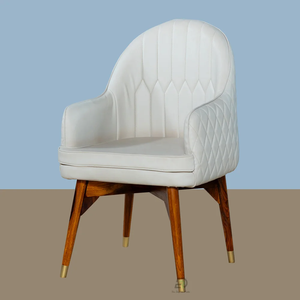 Chaise de salle à manger nordique italienne moderne, dossier haut, chaise en bois rembourrée en cuir et velours pour hôtel et restaurant - Product Image 2