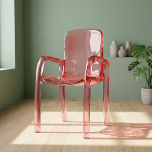 Fauteuil en plastique rose transparent, chaise d'appoint légère pour hôtel, salon, réception, salle d'attente - Product Image 3