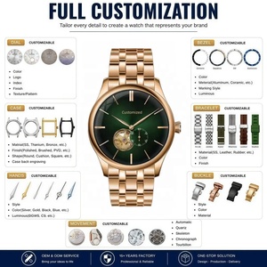 Relojes Mecánicos para Hombre con Esfera Esqueletizada Simple Personalizada OEM ODM, Movimiento Japonés Miyota 82S5, Caja y Brazalete de Acero Inoxidable 316L Dorado - Product Image 2