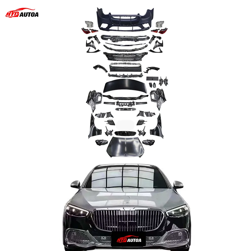 HYD For the Mercedes W221 upgrade to the W223 exterior body kit bumper hood fenders headlights mirrors trunk cover