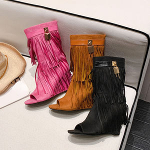 2023 última moda Damen <span class=keywords><strong>Stiefel</strong></span> botines para mujer forro de cuero genuino cierre de cremallera para Otoño y verano - Product Image 1