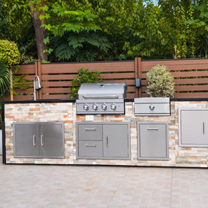 Revêtement en pierre naturelle personnalisable avec un îlot de barbecue à gaz en acier inoxydable 304 de haute qualité pour un divertissement extérieur fonctionnel - Product Image 1