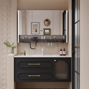 French retro 304 stainless steel ceramic integrated basin honeycomb aluminum bathroom cabinet - Product Image 3