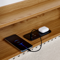 Sofá Cama Individual Tapizado en Lino con 3 Luces LED, Cabecera con Almacenamiento, Patas Plegables, Cama Nido Extraíble y Carga Inalámbrica